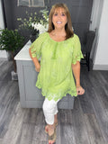 Sofia sequin and lace top-Lime