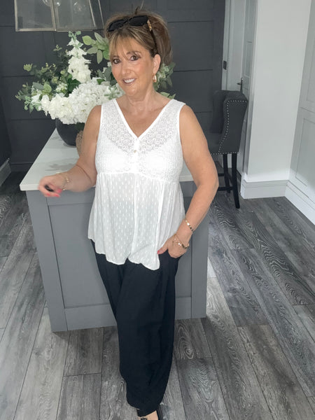 Italian lace peplum vest top-White