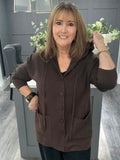 Italian cashmere blend hooded cardigan-Chocolate