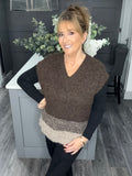 Italian stripe knitted slouch tank top-Chocolate/Mocha