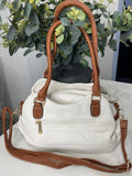 White triple compartment shoulder/crossbody bag