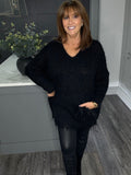 Courtney fluffy chunky pocket jumper-Black