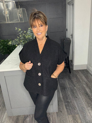 Fifi soft boucle gold button waistcoat-Black