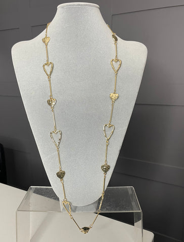 Long multi heart necklace in Gold tone