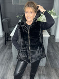 Fly faux fur hooded gilet-Black