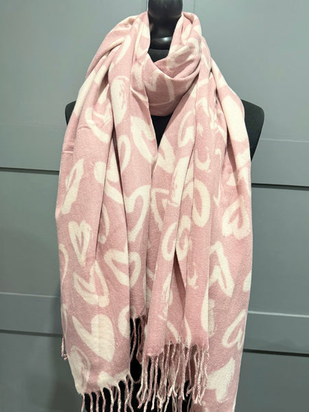 Dusky pink abstract heart scarf