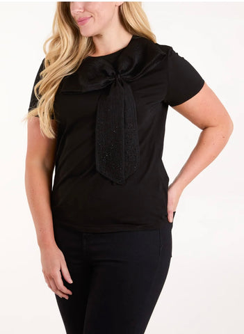 Embellished bow T-shirt-Black