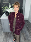 Soft velvet chenille military jacket-Plum