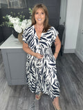 Zebra midi dress-Navy