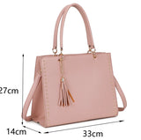 Medium studded Tote bag with tassel-Beige