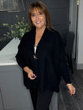 Super soft ribbed star  cardigan-Black