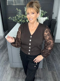 Flower sleeve top-Chocolate