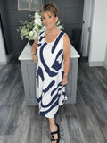 Abstract print midi dress-Navy