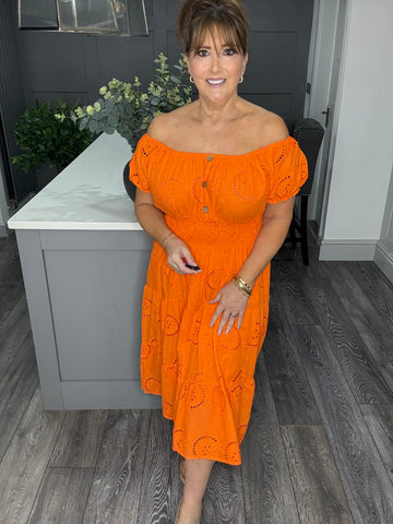 Broderie anglaise magic midi dress- Tangerine