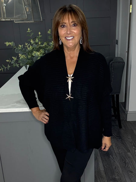 Super soft ribbed star  cardigan-Black