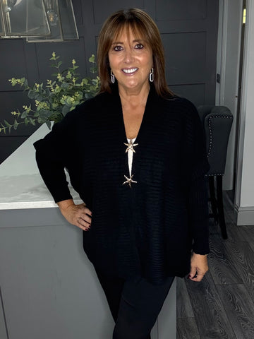 Super soft ribbed star  cardigan-Black
