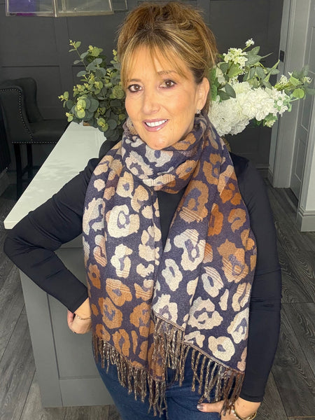 Lux cashmere feel fringed scarf-Blue multi