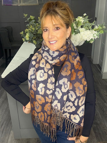 Lux cashmere feel fringed scarf-Blue multi