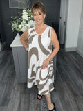Abstract print midi dress-Mocha