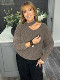 Soft slash neck knitted sweater-Mocha