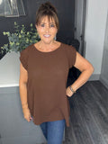 Lydia pleated sleeve top-Chocolate