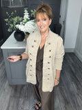 Soft velvet chenille cord military jacket-Beige