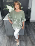 Fern paisley embroidered top-Khaki
