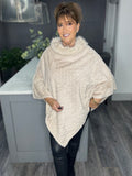 Luxe faux fur chevron poncho-Beige