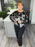 Black and white flower crochet top