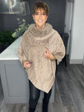 Luxe faux fur chevron poncho-Mocha