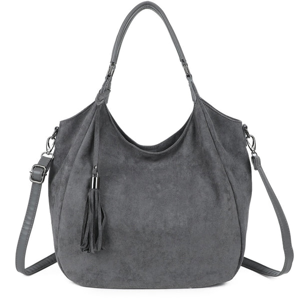 Slouchy hobo tassel bag-Grey