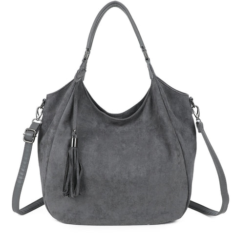 Slouchy hobo tassel bag-Grey