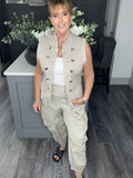 Denim military waistcoat-Beige