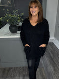 Courtney fluffy chunky pocket jumper-Black