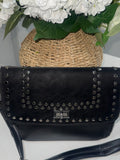 Faux suede studded crossbody bag-Black