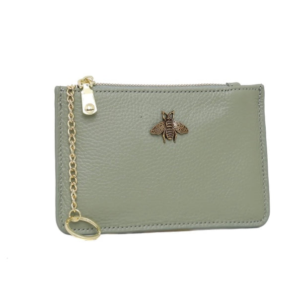 Italian leather card & coin holder-Sage green