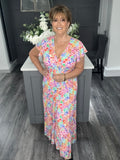 Vibrant ditsy flower tiered Maxi dress