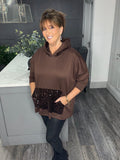 Sloane soft scuba sequin hoody-Chocolate