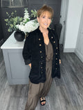 Soft velvet chenille cord military jacket-Black