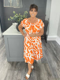 Abstract print midi magic dress-Orange