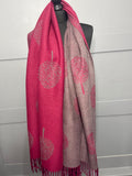 Luxury Cashmere blend tree of life reversible scarf-Berry/Plum