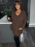 Courtney fluffy, chunky pocket jumper-Chocolate