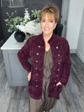 Soft velvet chenille military jacket-Plum