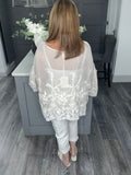 Fern paisley embroidered top -Beige