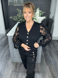 Flower sleeve top-Black