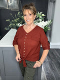 Rust V neck tie top