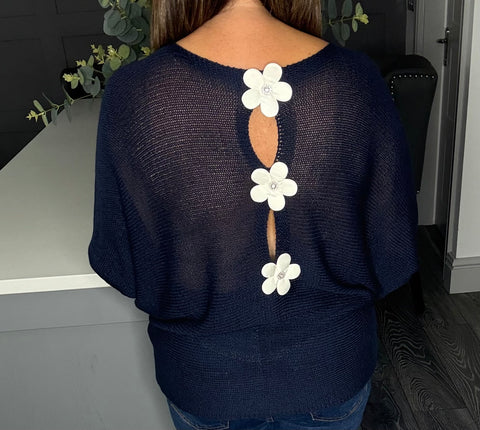 Diary back knitted top-Navy