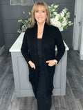Italian fringed long line cardigan -Black