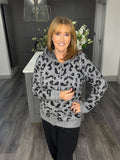 Super soft animal print hooded cardigan-Grey/Black