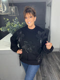 Large petal flower jumper-Black